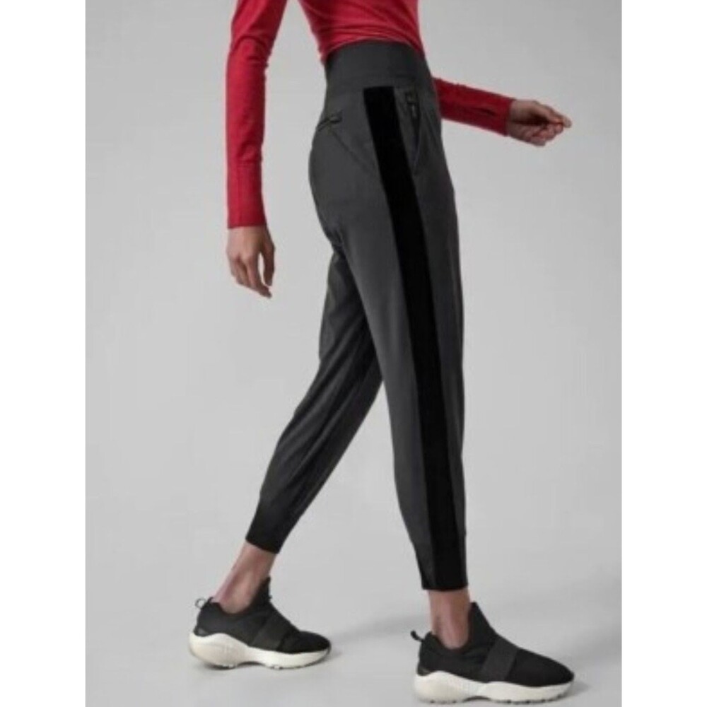 Athleta Size S Venice Velvet Stripe Jogger Black High Rise Utility Athleisure
